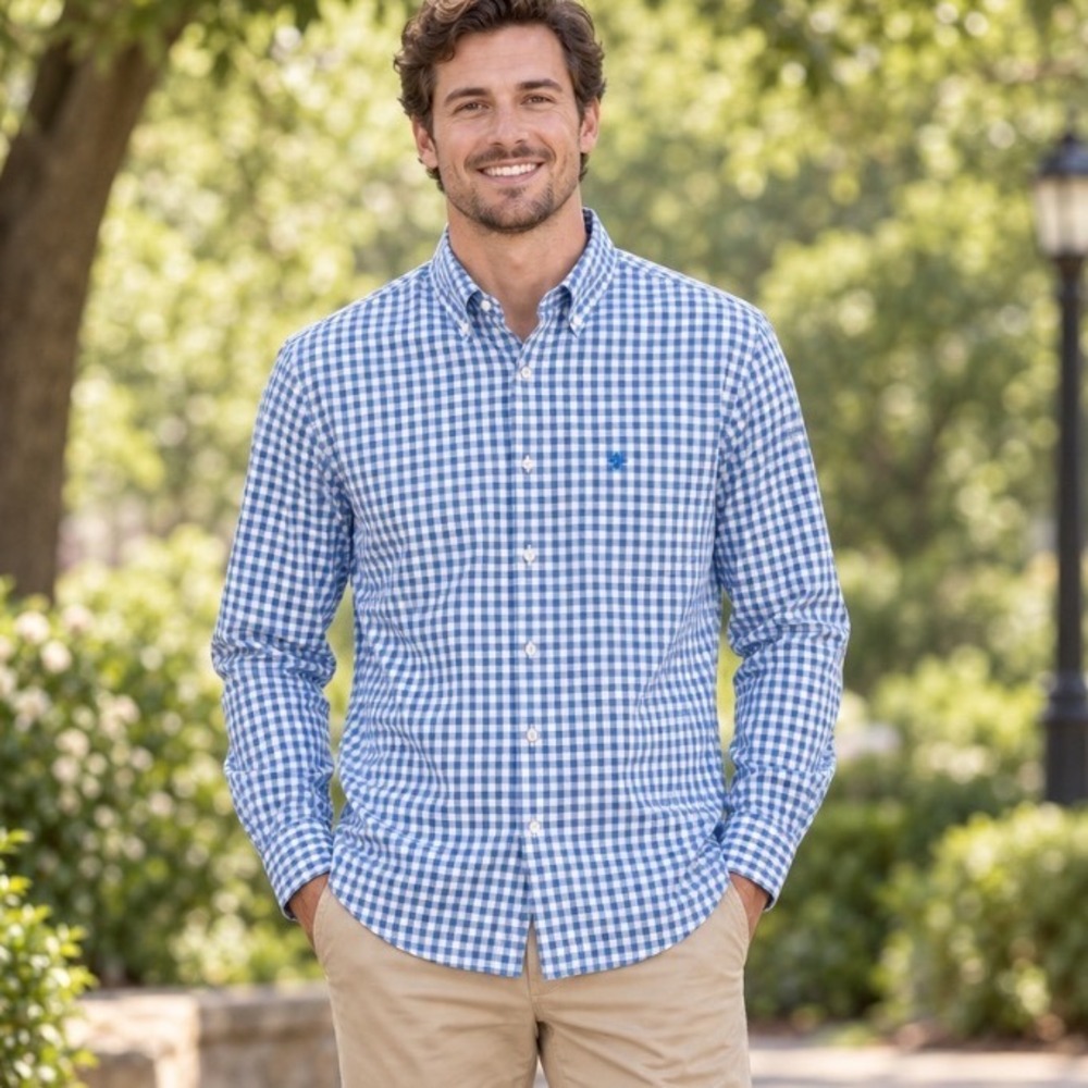 Brooks Brothers Regent Fit Gingham Shirt Mens XL Blue White Non-Iron Cotton